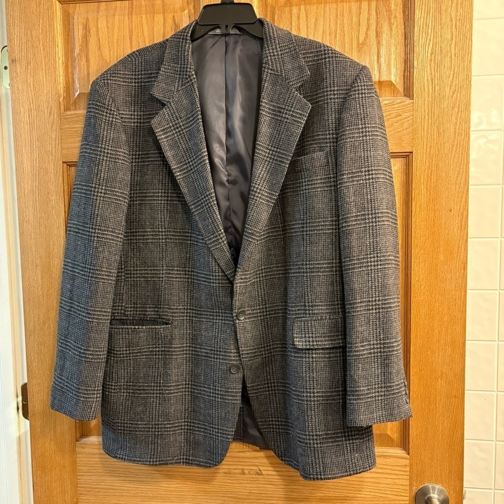 Haggar Imperial Gentleman’s Fit Sport Coat Blazer Gray Tweed Plaid Men’s 46L